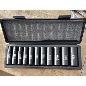 New 1/2-Inch Drive Metric Deep Impact Socket Set, Cr-V, 6 Points, 11 Sockets